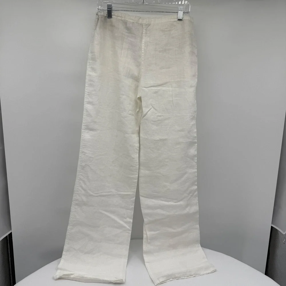 Moda International Linen Pants Womens XS White Drawstring Wide Leg Coastal Beach - Picture 3 of 9